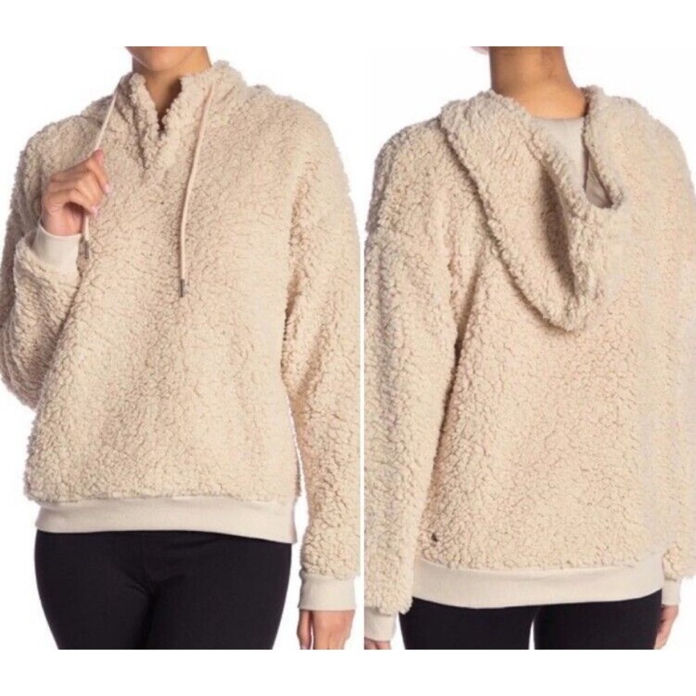 Z by Zella rare form hooded teddy bear pullover neutral beige L